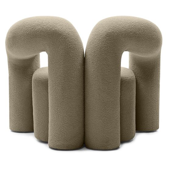 Gepolsterter Sessel Merry braun, Bouclé, runde Formen