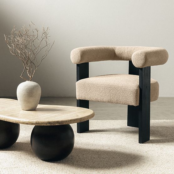 Gepolsterter Stuhl Chili beige/schwarz, Kautschukholz