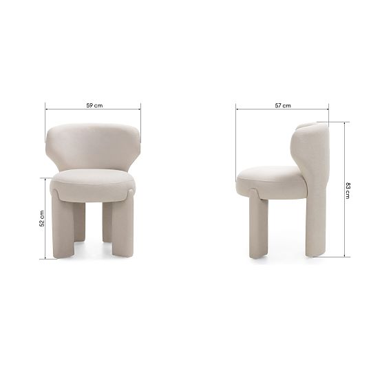 Gepolsterter Stuhl Elaine creme, Bouclé, runde Formen