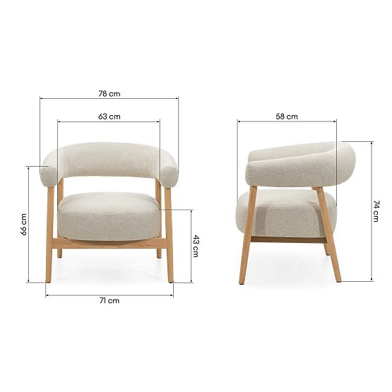 Gepolsterter Stuhl/Sessel Montepulciano, hellbeige/Eichenholz, abgerundet