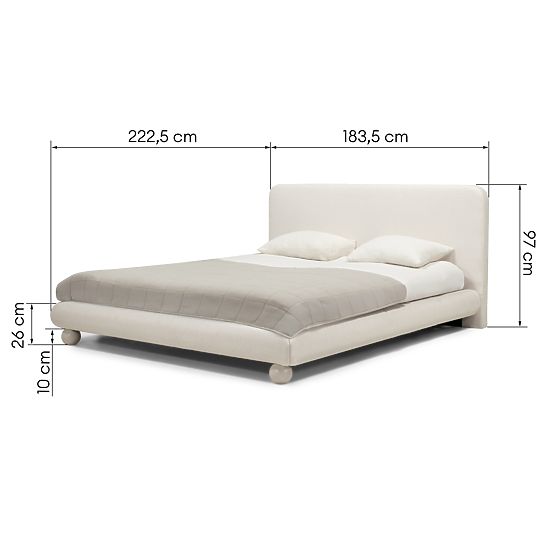 Gepolstertes Bett Booli 160x200 cm, mit Lattenrost, Kugelbeine, hellbeige