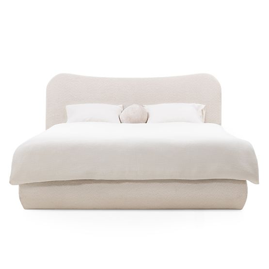 Gepolstertes Bett Derry 140x200 cm, mit Lattenrost und Stauraum, abgerundet, beige