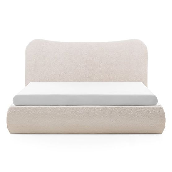 Gepolstertes Bett Derry 140x200 cm, mit Lattenrost und Stauraum, abgerundet, beige