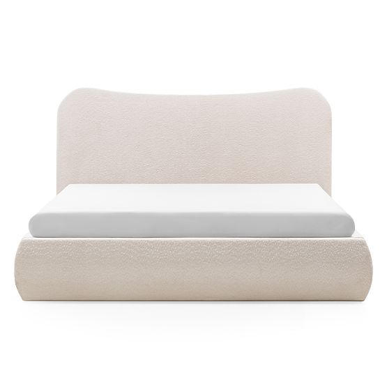 Gepolstertes Bett Derry 140x200 cm, mit Lattenrost und Stauraum, abgerundet, beige