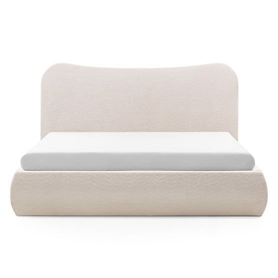 Gepolstertes Bett Derry 160x200 cm, mit Lattenrost und Stauraum, abgerundet, beige