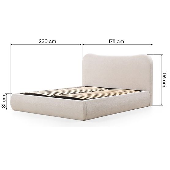 Gepolstertes Bett Derry 160x200 cm, mit Lattenrost und Stauraum, abgerundet, beige
