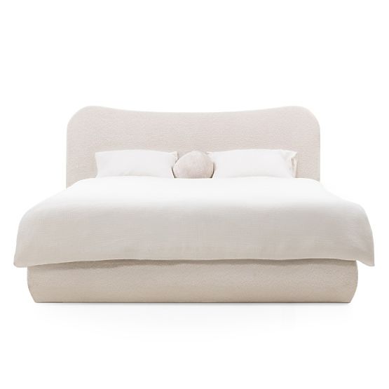 Gepolstertes Bett Derry 160x200 cm, mit Lattenrost und Stauraum, abgerundet, beige