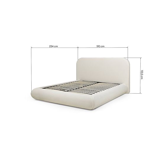 Gepolstertes Bett Lumi 160x200 cm, mit Lattenrost und Stauraum, abgerundet, hellbeige