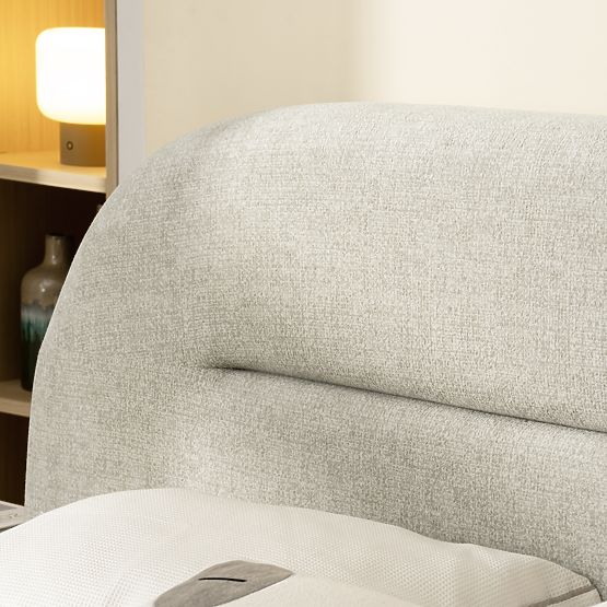 Gepolstertes Bett Luno 160x200 cm, mit Lattenrost und Stauraum, hellbeige, abgerundet