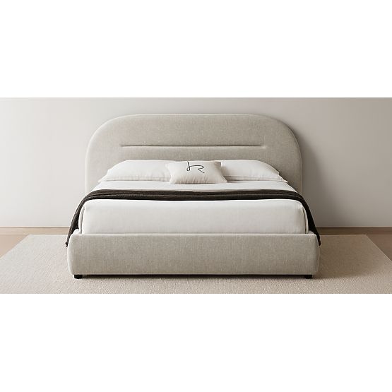 Gepolstertes Bett Luno 160x200 cm, mit Lattenrost und Stauraum, hellbeige, abgerundet