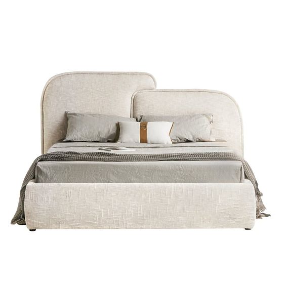 Gepolstertes Bett Nestia 160x200 cm, mit Lattenrost und Stauraum, hellbeige, abgerundet