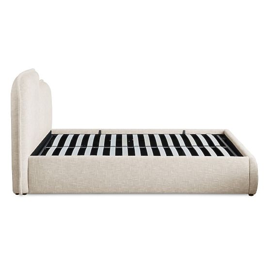 Gepolstertes Bett Nestia 160x200 cm, mit Lattenrost und Stauraum, hellbeige, abgerundet