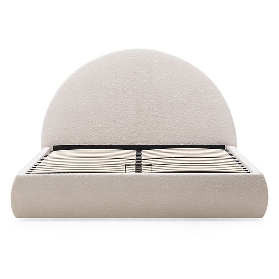 Gepolstertes Bett Orbi 140x200 cm, mit Lattenrost und Stauraum, abgerundet, beige