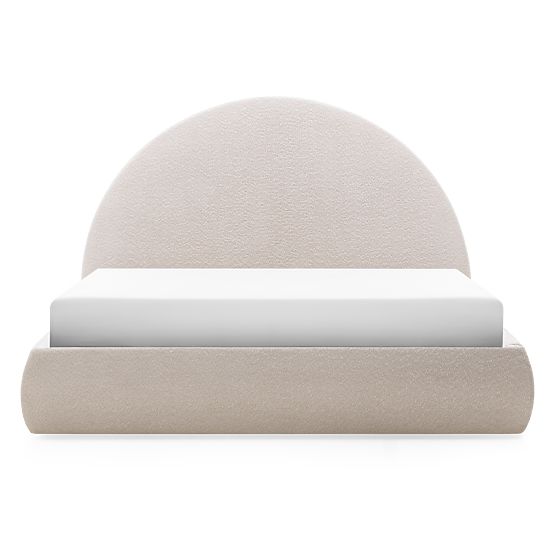 Gepolstertes Bett Orbi 140x200 cm, mit Lattenrost und Stauraum, abgerundet, beige