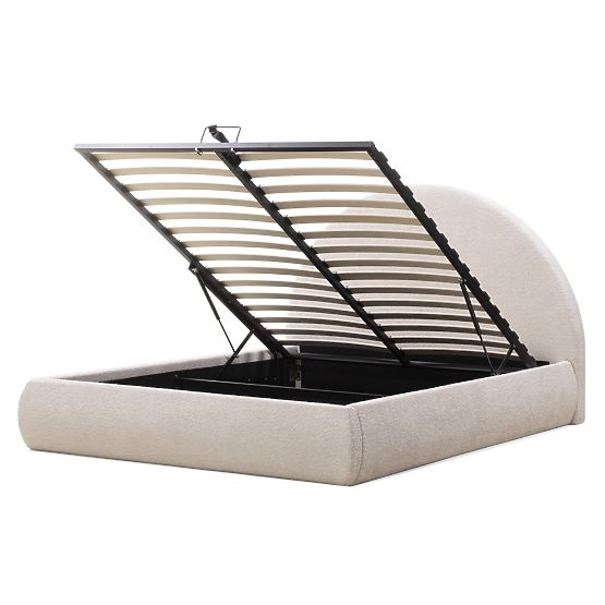 Gepolstertes Bett Orbi 140x200 cm, mit Lattenrost und Stauraum, abgerundet, beige