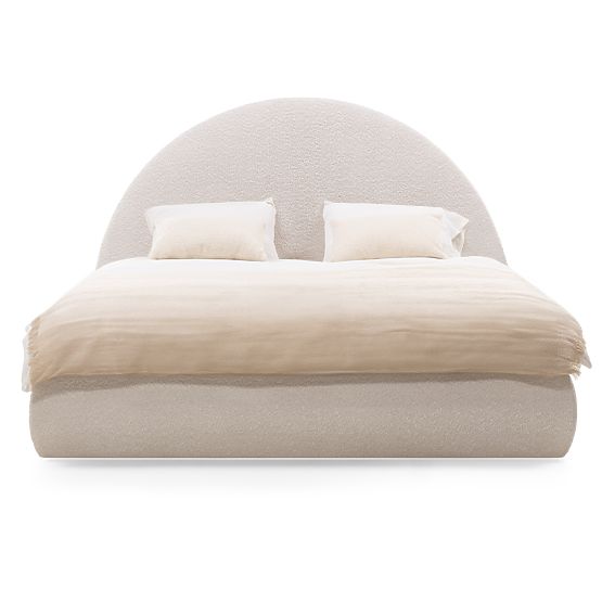 Gepolstertes Bett Orbi 160x200 cm, mit Lattenrost und Stauraum, abgerundet, beige