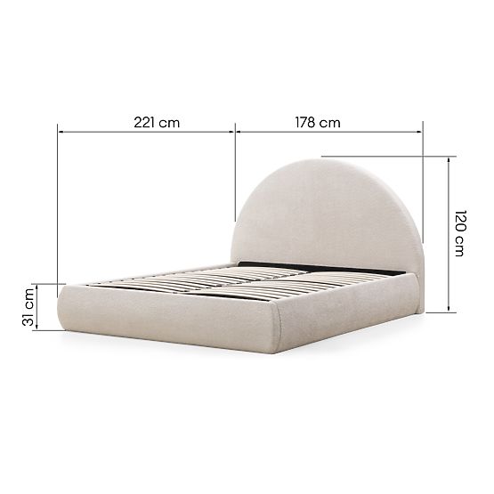 Gepolstertes Bett Orbi 160x200 cm, mit Lattenrost und Stauraum, abgerundet, beige