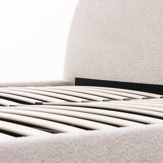 Gepolstertes Bett Orbi 160x200 cm, mit Lattenrost und Stauraum, abgerundet, beige