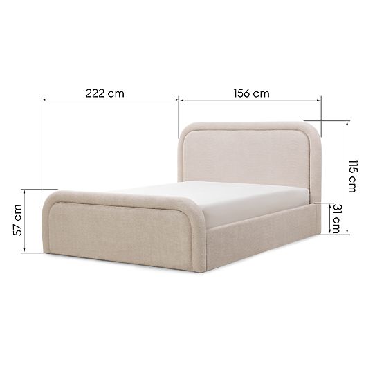 Gepolstertes Bett Ovoid 140x200 cm, mit Lattenrost und Stauraum, abgerundet, beige