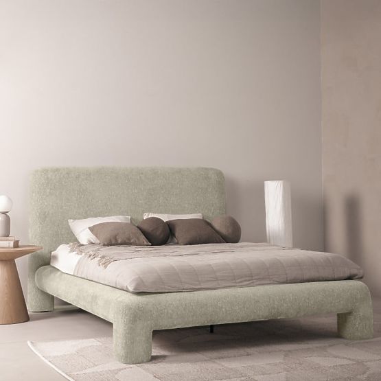 Gepolstertes Bett Rolly 160x200 cm, mit Lattenrost, abgerundet, hellgrau