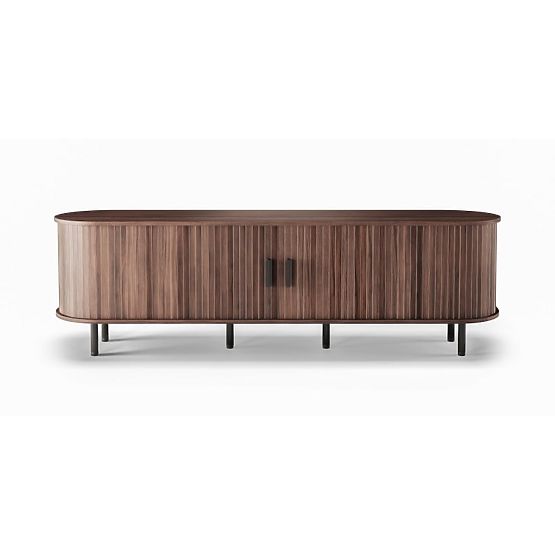 Geschlossener TV-Schrank Gliss, abgerundet, Lamellen, dunkle Walnuss