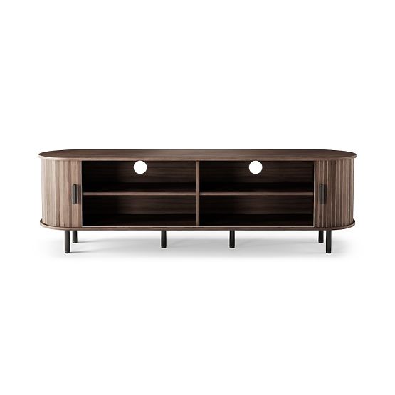 Geschlossener TV-Schrank Gliss, abgerundet, Lamellen, dunkle Walnuss