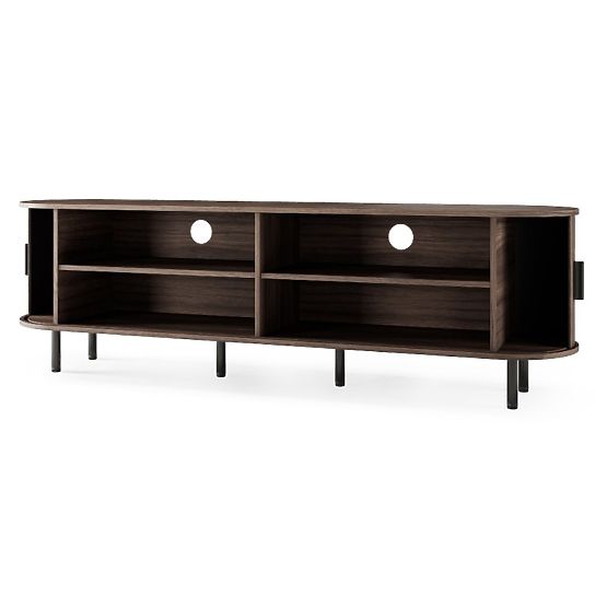 Geschlossener TV-Schrank Gliss, abgerundet, Lamellen, dunkle Walnuss