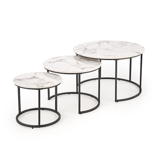 GILDA Set aus 3 Tischen, weißer Marmor / schwarz (1p=1set)