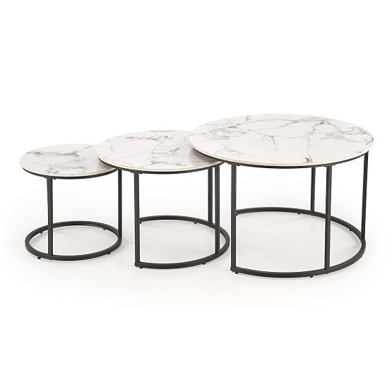 GILDA Set aus 3 Tischen, weißer Marmor / schwarz (1p=1set)