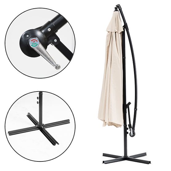 Großer klappbarer Gartensonnenschirm mit Ausleger 3m beige 6 Rippen