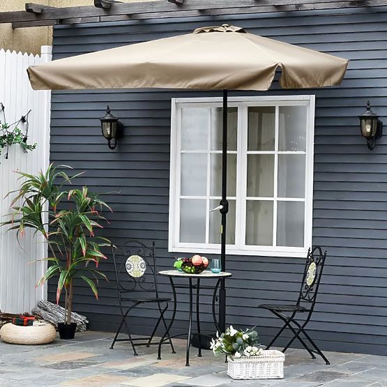 Großer rechteckiger geneigter klappbarer Gartensonnenschirm mit Kurbel beige 200 x 140 cm