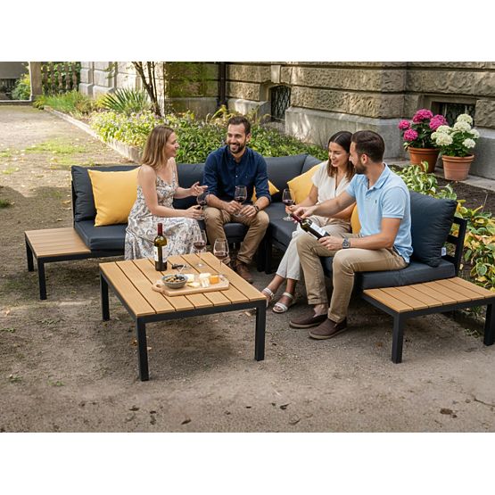 Großes Eckset aus Aluminium mit Tisch MASSIMO schwarz