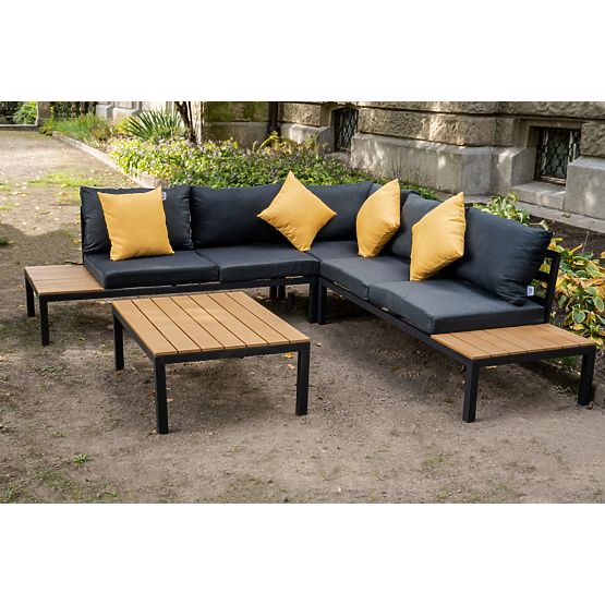 Großes Eckset aus Aluminium mit Tisch MASSIMO schwarz