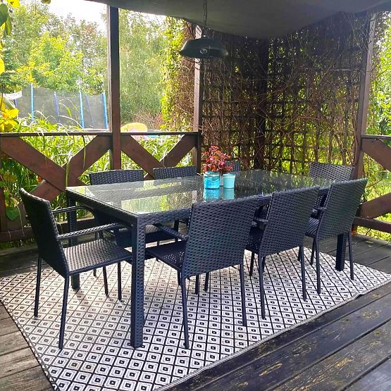 Großes Ess-Set aus Technorattan (Tisch 200x100cm + 8 Stühle) SOTTILE schwarz