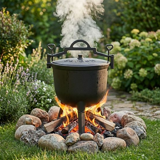 Gusseiserner emaillierter 5L stehender Topf Lagerfeuer Grill MultiGarden