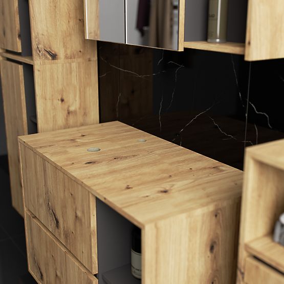 HÄNGENDE BADEZIMMERMÖBEL-SET MIT ÖFFNUNGEN VAMI EICHE ARTISAN / GRAFITGRAU