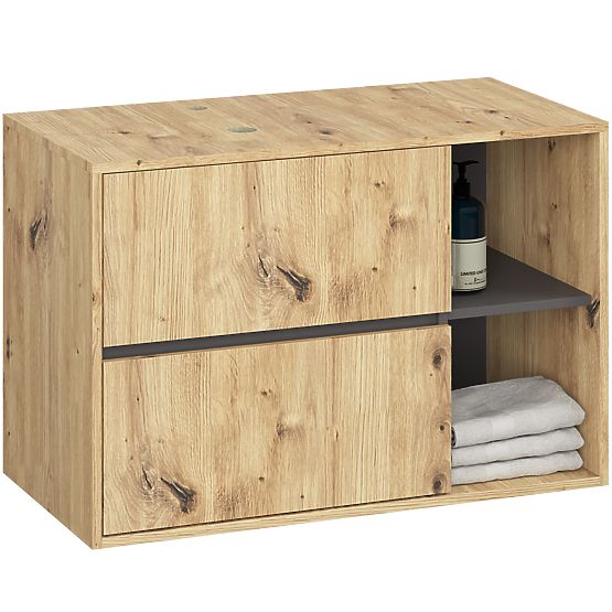 HÄNGENDE BADEZIMMERMÖBEL-SET MIT ÖFFNUNGEN VAMI EICHE ARTISAN / GRAFITGRAU