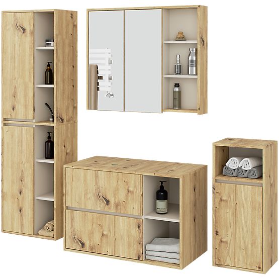 HÄNGENDE BADEZIMMERMÖBEL-SET MIT ÖFFNUNGEN VAMI EICHE ARTISAN / KASCHMIR