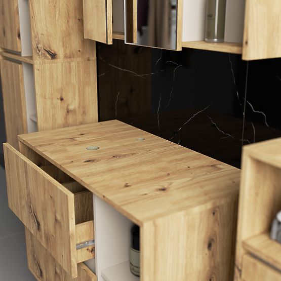 HÄNGENDE BADEZIMMERMÖBEL-SET MIT ÖFFNUNGEN VAMI EICHE ARTISAN / KASCHMIR