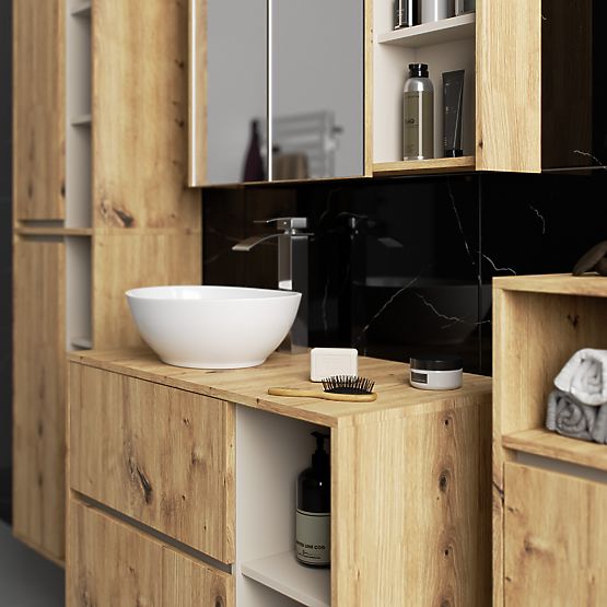 HÄNGENDE BADEZIMMERMÖBEL-SET MIT ÖFFNUNGEN VAMI EICHE ARTISAN / KASCHMIR