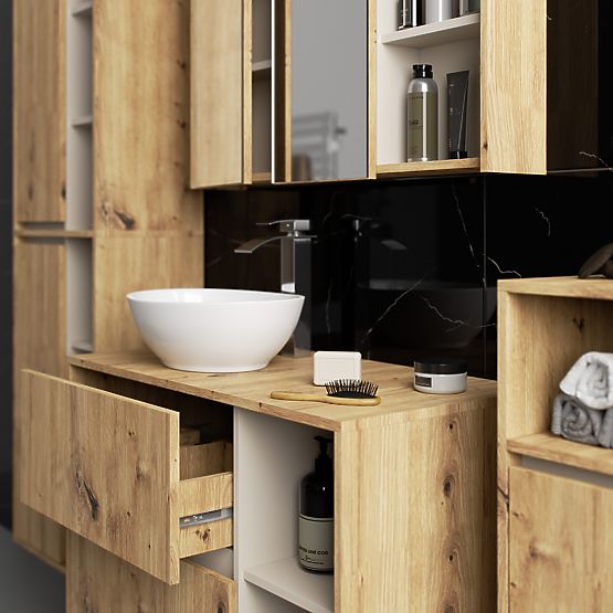 HÄNGENDE BADEZIMMERMÖBEL-SET MIT ÖFFNUNGEN VAMI EICHE ARTISAN / KASCHMIR