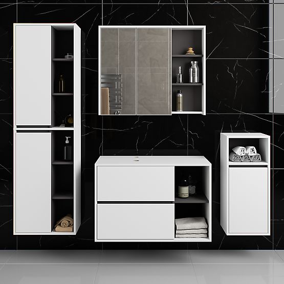 HÄNGENDE BADEZIMMERMÖBEL-SET MIT ÖFFNUNGEN VAMI WEISS / GRAPHITGRAU