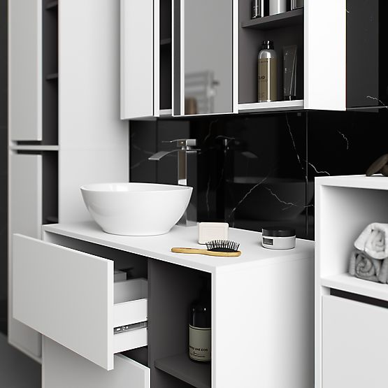 HÄNGENDE BADEZIMMERMÖBEL-SET MIT ÖFFNUNGEN VAMI WEISS / GRAPHITGRAU