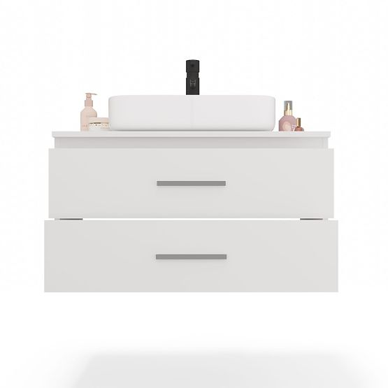 HÄNGENDER BADEZIMMERSCHRANK NEL 80 WEISS MIT 2 SCHUBLADEN UNTER DEM WASCHBECKEN