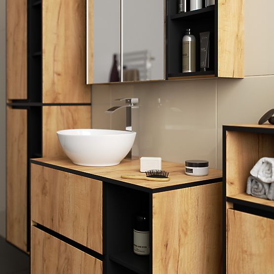 HÄNGENDER BADEZIMMERSCHRANK VAMI W35 1D 1W EICHE CRAFT / SCHWARZ