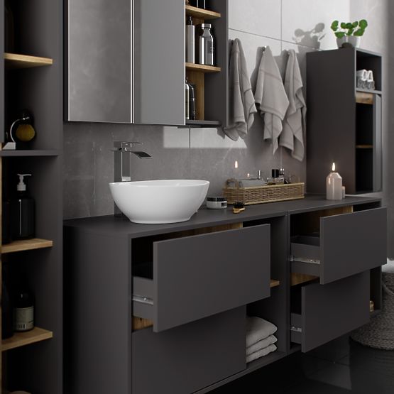 HÄNGENDER BADEZIMMERSCHRANK VAMI W35 1D 1W GRAPHITGRAU / EICHE ARTISAN
