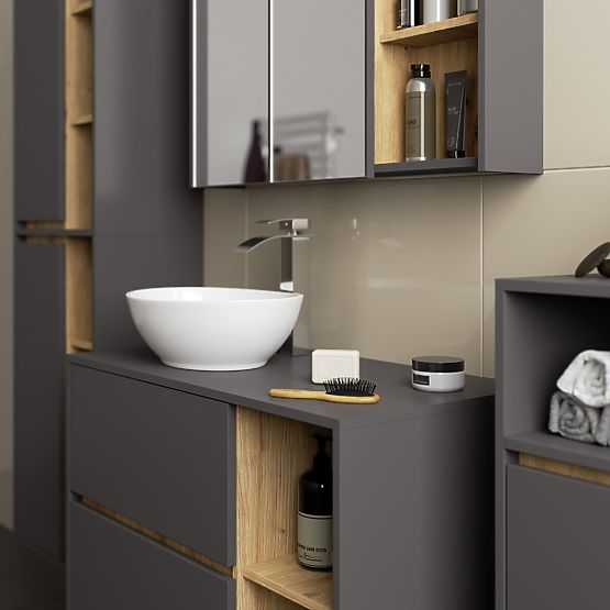 HÄNGENDER BADEZIMMERSCHRANK VAMI W35 1D 1W GRAPHITGRAU / EICHE ARTISAN
