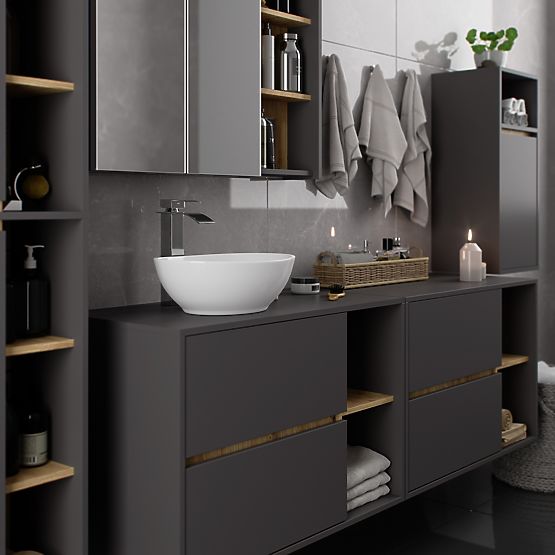 HÄNGENDER BADEZIMMERSCHRANK VAMI W35 1D 1W GRAPHITGRAU / EICHE ARTISAN