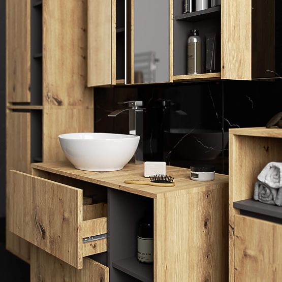 HÄNGENDER BADEZIMMERSCHRANK VAMI W50 2D 6P EICHE ARTISAN / GRAFIT GRAU