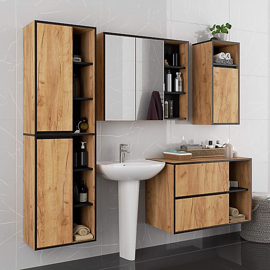 HÄNGENDER BADEZIMMERSCHRANK VAMI W50 EICHE CRAFT / SCHWARZ